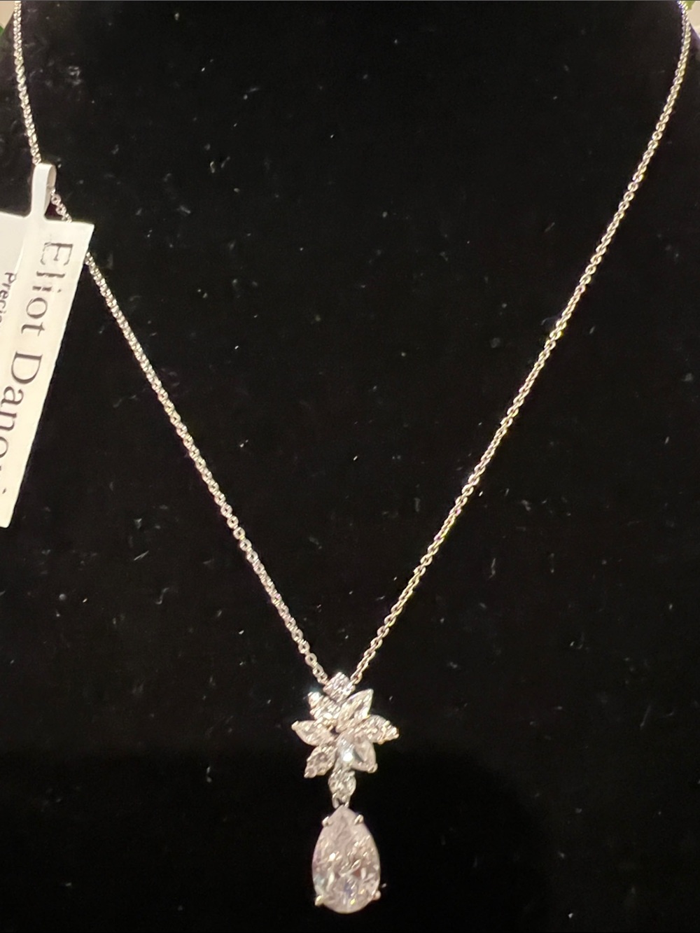 NWT Eliot Danori Silver tone Teardrop & Floral Cubic Zirconia Necklace -